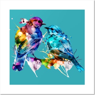 Birds Couple Colourful Art | Watercolor Painting of the Birds Posters and Art